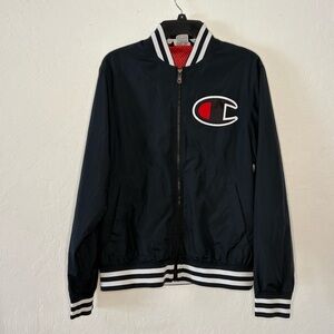 Champion Black Bomber Style Satin Baseball Jacket Big Logo‎ On Back Men's Medium